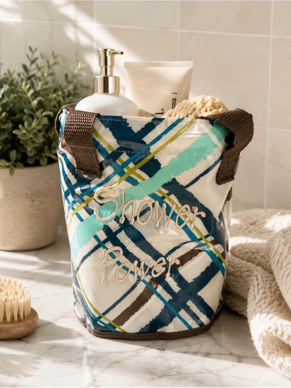 Shower Power Plaid Bath Caddy - Blue & Teal
